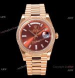 (GM) Swiss 2836 Rolex Day-Date 40mm Watch Chocolate Dial Baguettes Markers